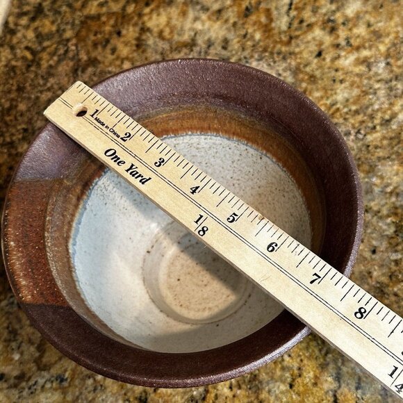 Michael Obranovich Stoneware Pottery Bowl Earthtones Spotted Signed 7.5" X 5.2" - Picture 11 of 12